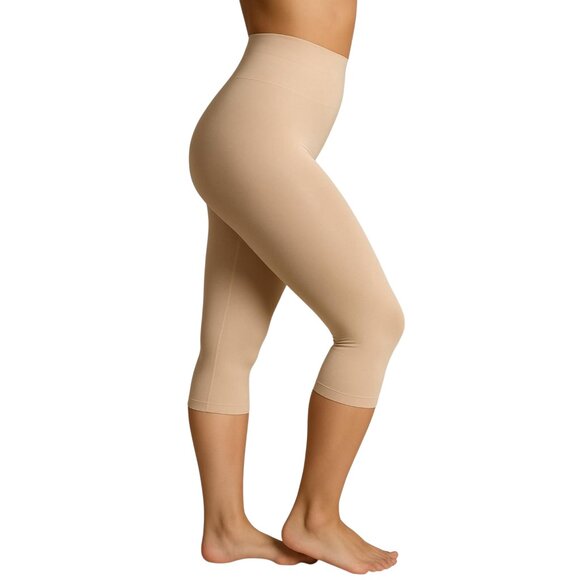 Curveez Women's Nude High Waisted 360 Control Shaping Carpri Leggings Size L NIP - Picture 1 of 16